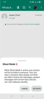 whastapp plus ghost mode feature screenshot