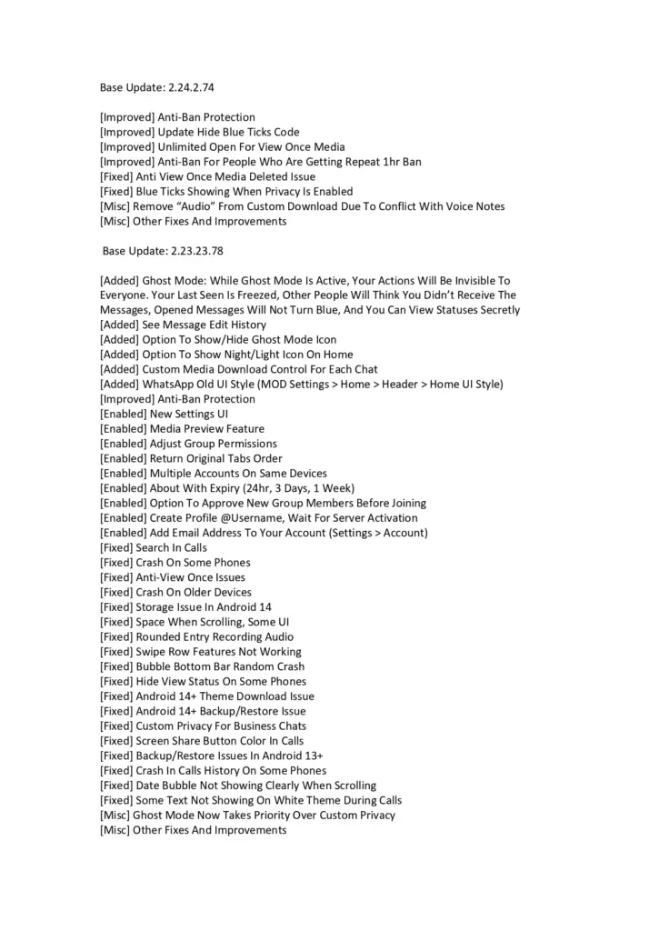 whatsapp plus  change log base updates 
